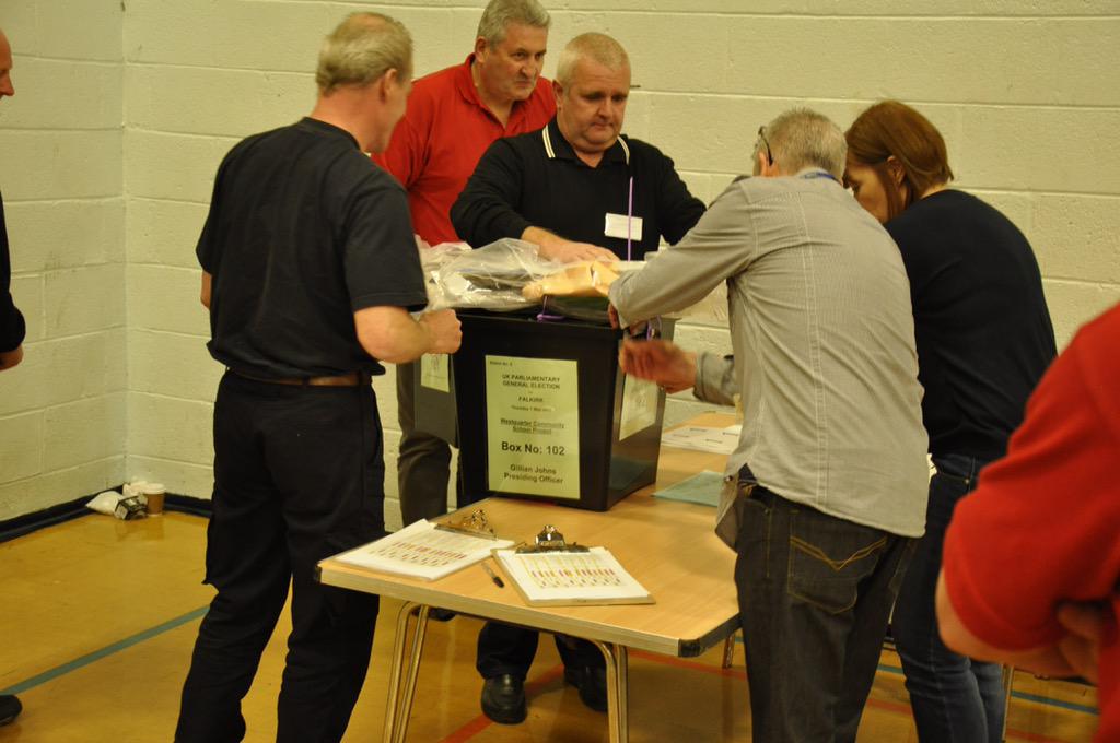 falkirkcouncil's tweet photo. Ballot boxes starting to arrive from polling places #GE2015 http://t.co/zvVstzh9Wi