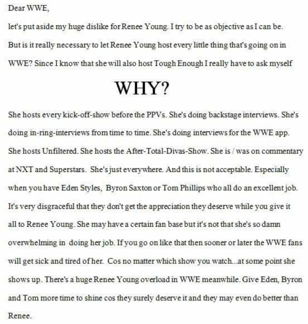 AntiReneeYoung_'s tweet photo. .@WWE...needed to get that off my chest. #ReneeYoung #WWE http://t.co/LFjzYX9WSJ