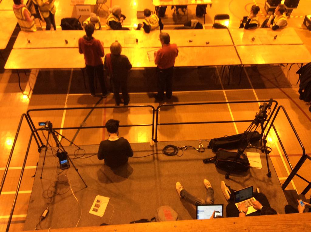 Broadcast media gathered in the gym hall of Northgate Arena to cover the election in the crucial #Chester marginal.