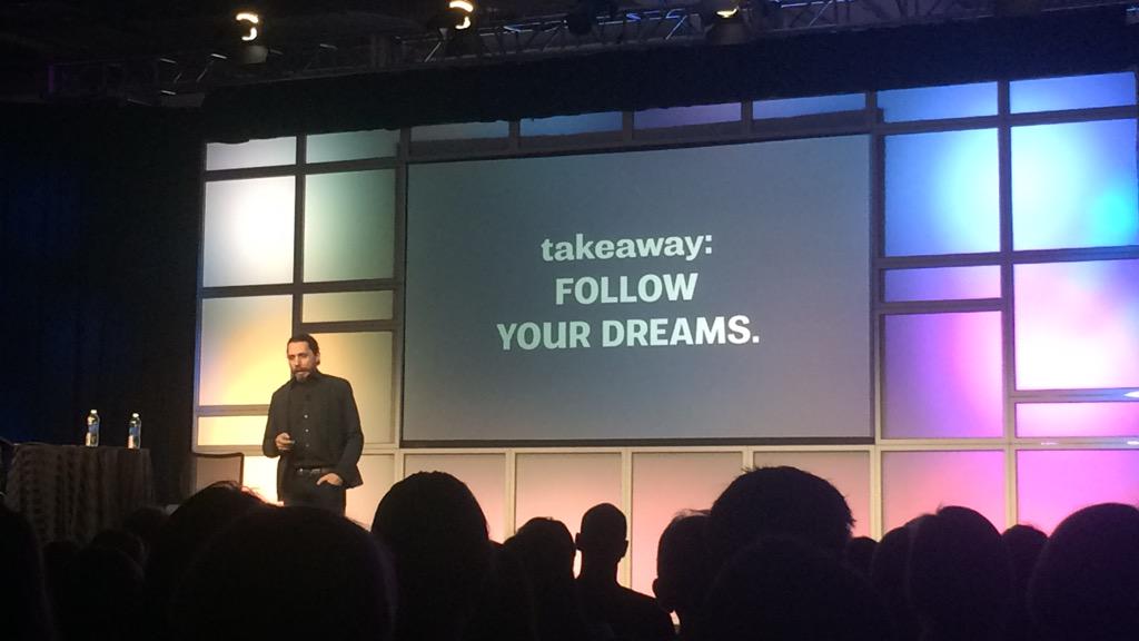 MOO's tweet photo. A serious moment with @mrmucca: Follow your dreams. #HOWLive #MOOatHOW http://t.co/0c0CaKfboz