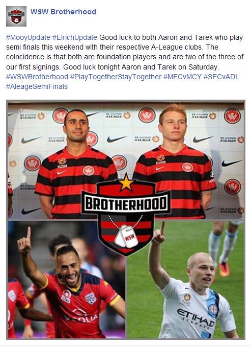 WSWBrotherhood's tweet photo. #MooyUpdate #ElrichUpdate Good luck to both @AaronMooy & Tarek @elrich11! #WSWBrotherhood #MFCvMCY #SFCvADL @ALeague http://t.co/iBJjerZgjG