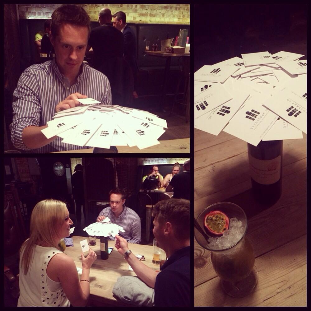 loulondondesign's tweet photo. A new drinking game @HermitageRd tonight #100cards @hcbn #teamHerm 💪 http://t.co/3YctDzTZjZ