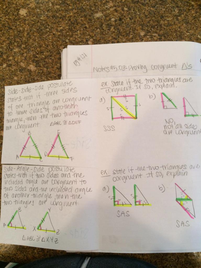 Noyes#5.03: proving triangles are congruent. Page#121 in our notebook.