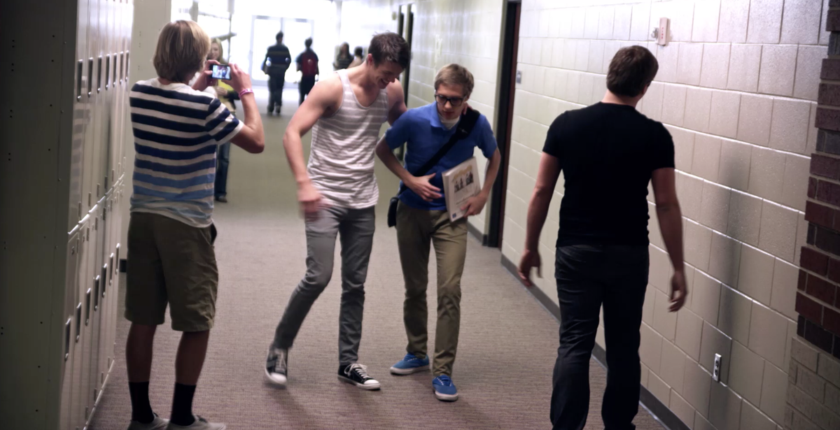 PosthumanProjct's tweet photo. @theboombang "Jabroni Ramoney" is the track here as Archie runs into his bully. @CPlace12  #PosthumanLive #indiefilm http://t.co/67GJA62BYq