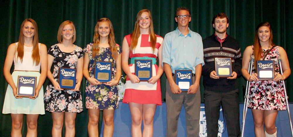 2015 Plattsmouth Master Athlete Award winners - all seven seniors were involved in three sports for four years.