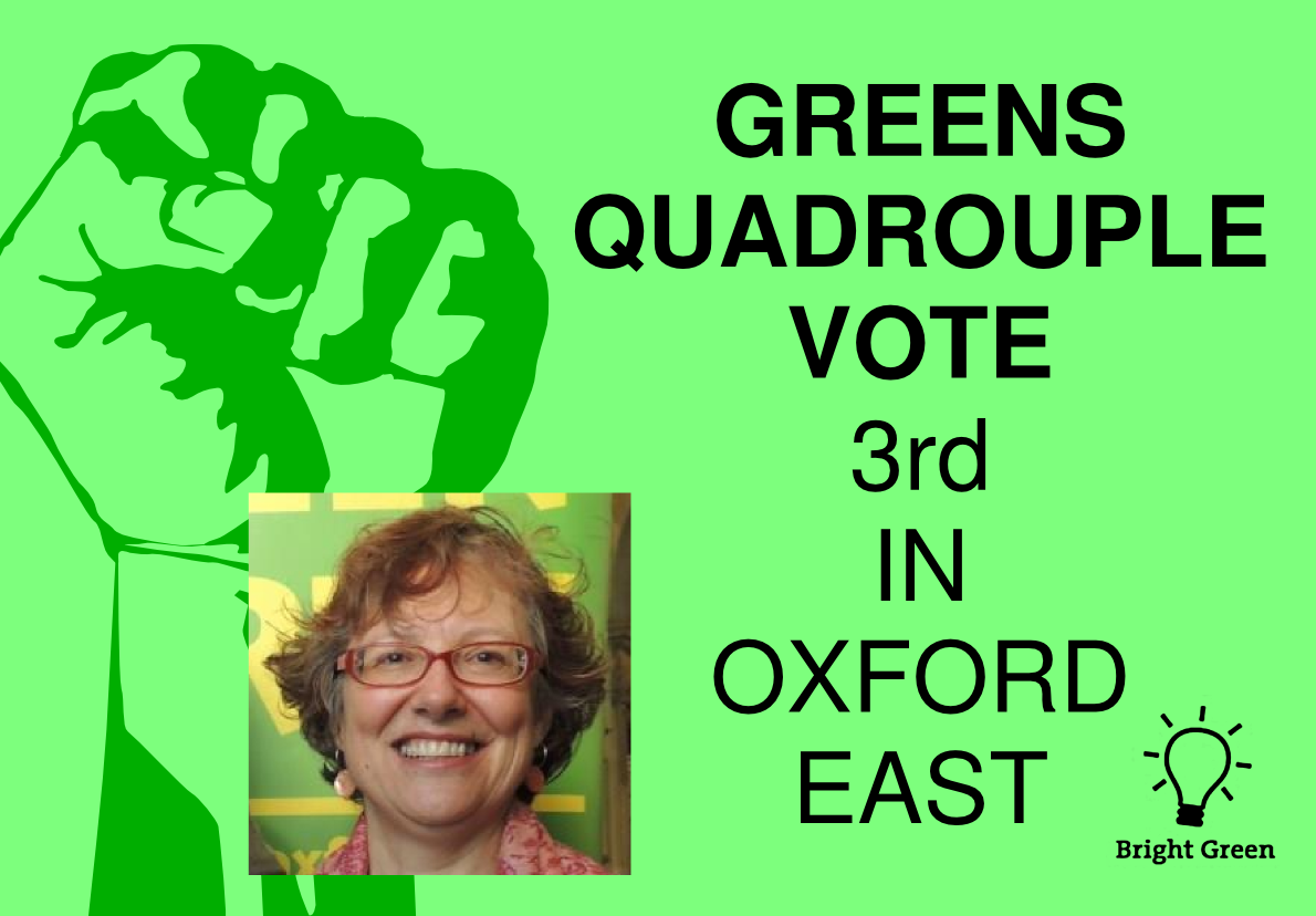 Greens making big progress in Oxford East! Congrats to Ann Duncan who took 11.6%. #ge2015 @greenoxford