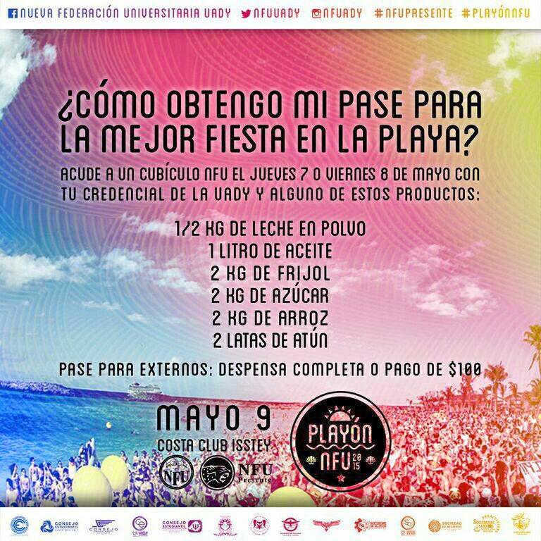 NFUuady's tweet photo. Trae tu donativo y no te pierdas la mejor fiesta!!! #NFUPresente #UADY #PlayonNFU http://t.co/03NIbCtqHJ