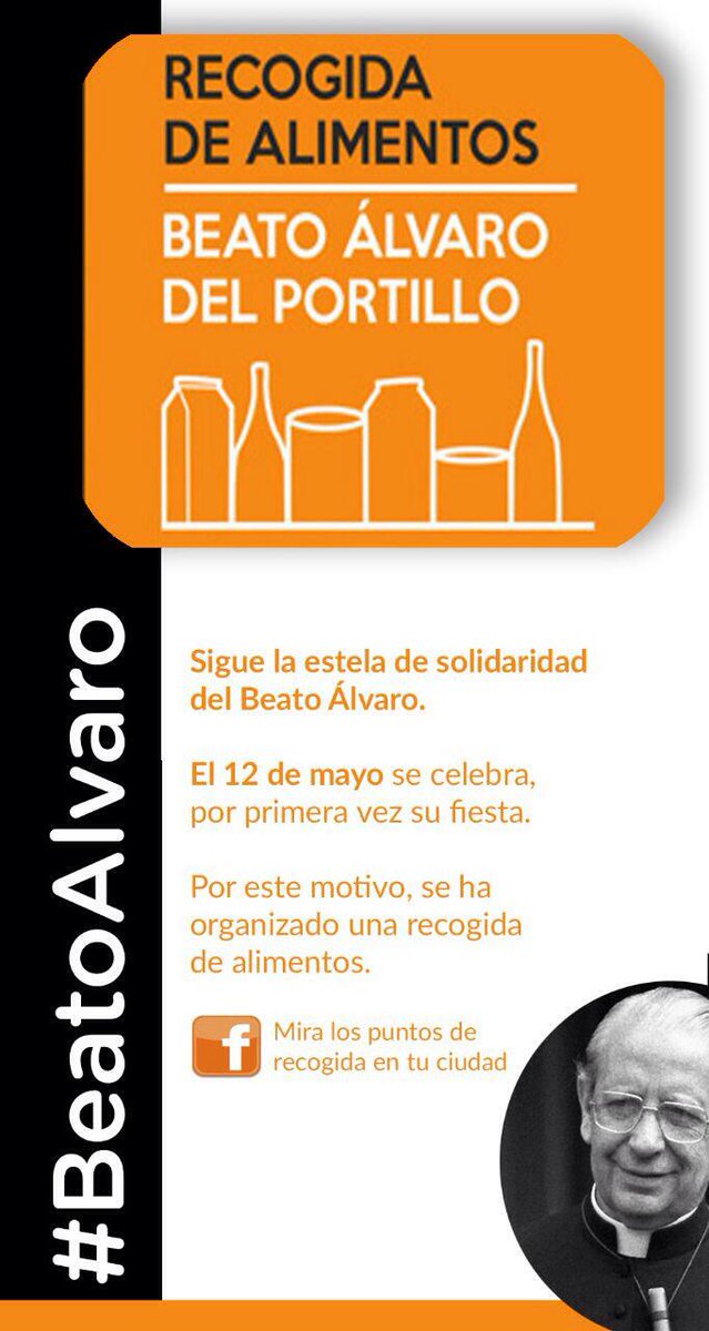 Participa en la "Recogida de alimentos", en la primera fiesta del #BeatoÁlvaro (12.V)
+ info facebook.com/events/6739376…