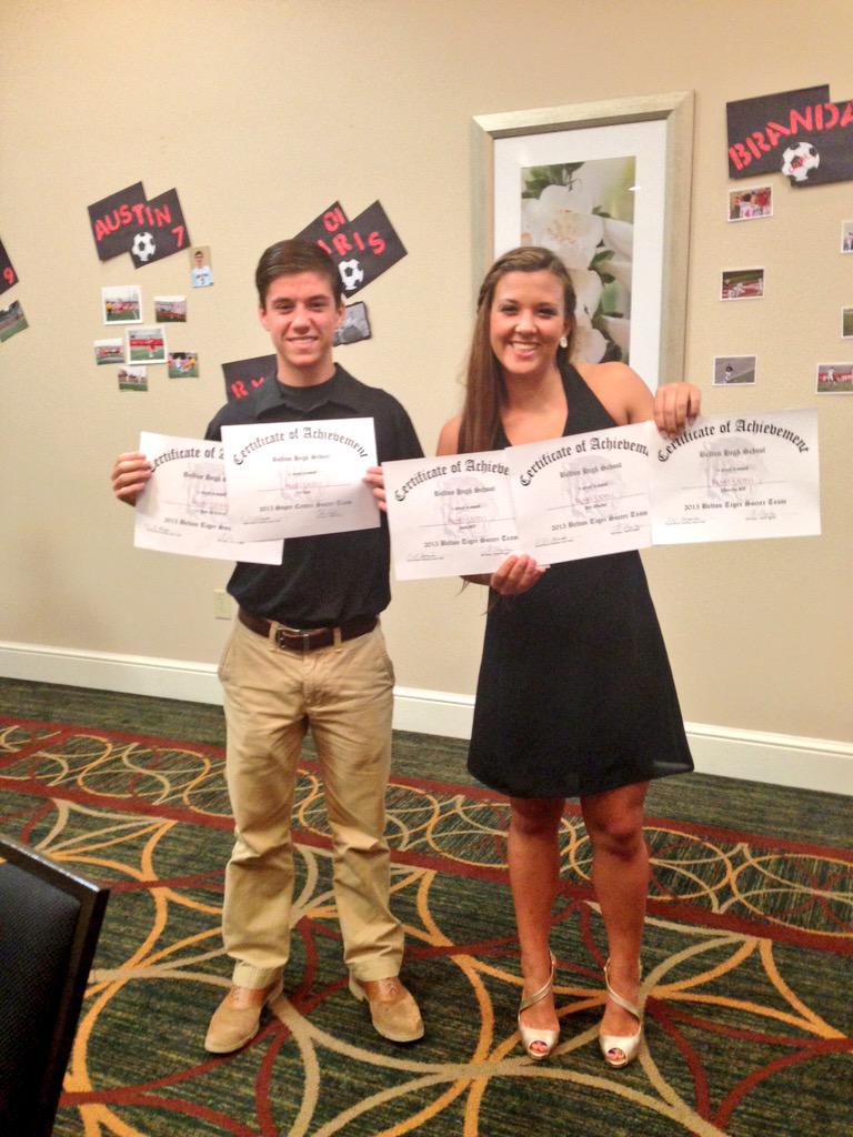 BrittBassss's tweet photo. So glad I got to be your date tonight :) guess you're a pretty good soccer player..😉 #FIVEAWARDS @BlakeBlakeo http://t.co/UJvXmvqIKb