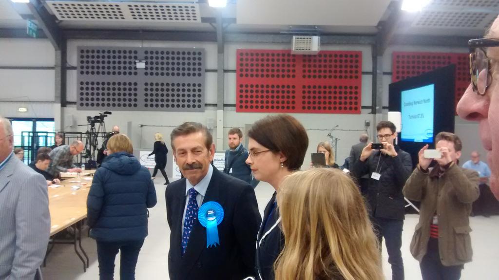 <a href="/NorwichChloe/">Chloe Smith</a> has just arrived at #NorwichNorth count. #voteeast