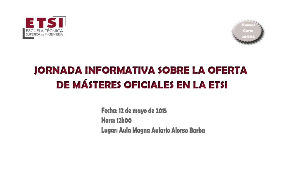 etsi_uhu's tweet photo. Jornada informativa sobre la oferta de másteres oficiales en la ETSI
http://t.co/coOUUThKrQ http://t.co/zelGmCEovx