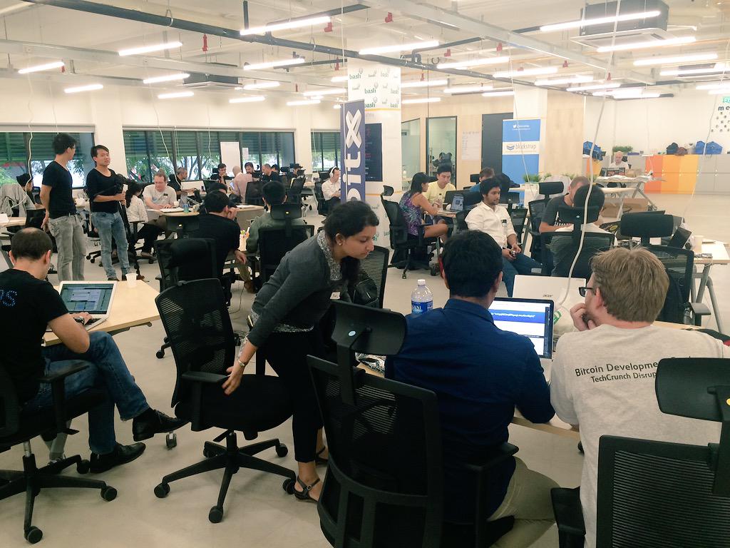 stephjzchu's tweet photo. Hard at work! It's going to be a long night! #DBSHackathon #DBSBlockchain http://t.co/z7UvjSSTsr