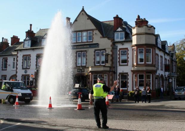 A burst water main in Lytham blamed on failed attempt to pump sparkling Perrier water directly to homes.
