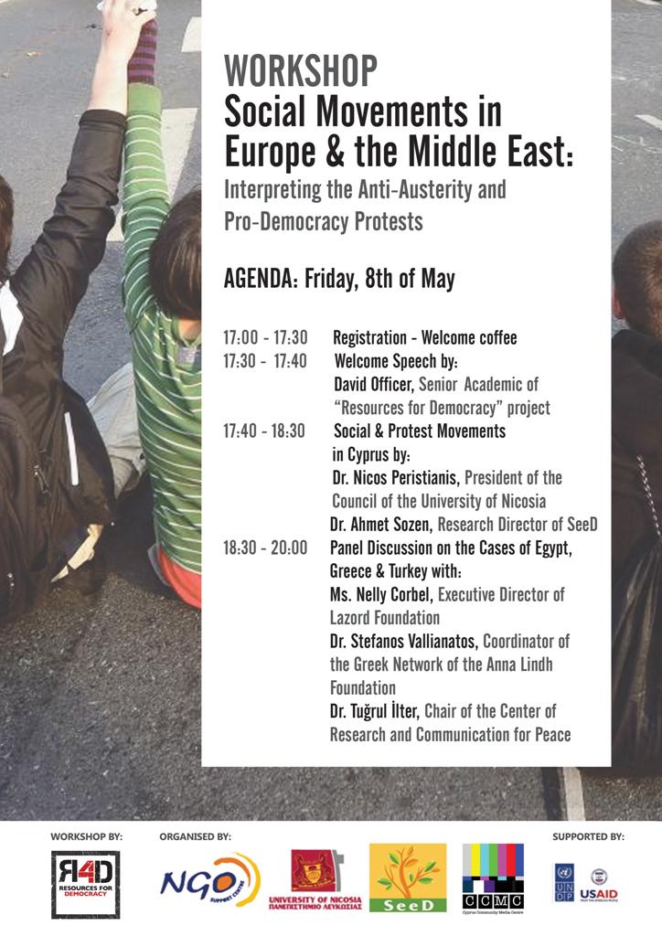 SeeDCyprus's tweet image. Happening today! Join us for the workshop on "Social movements in #Europe &amp;amp; #MiddleEast" at 17:30, @H4Cooperation
