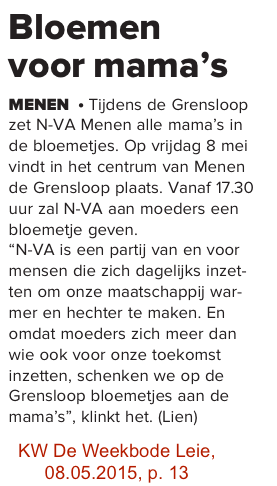 NVAMenen's tweet photo. . @NVAMenen zet de ultieme #Helfies in de bloemetjes. Afspraak: vanaf 17.30 u., #Grensloop @StadMenen Via @WBLeie http://t.co/V8ho5iakKt