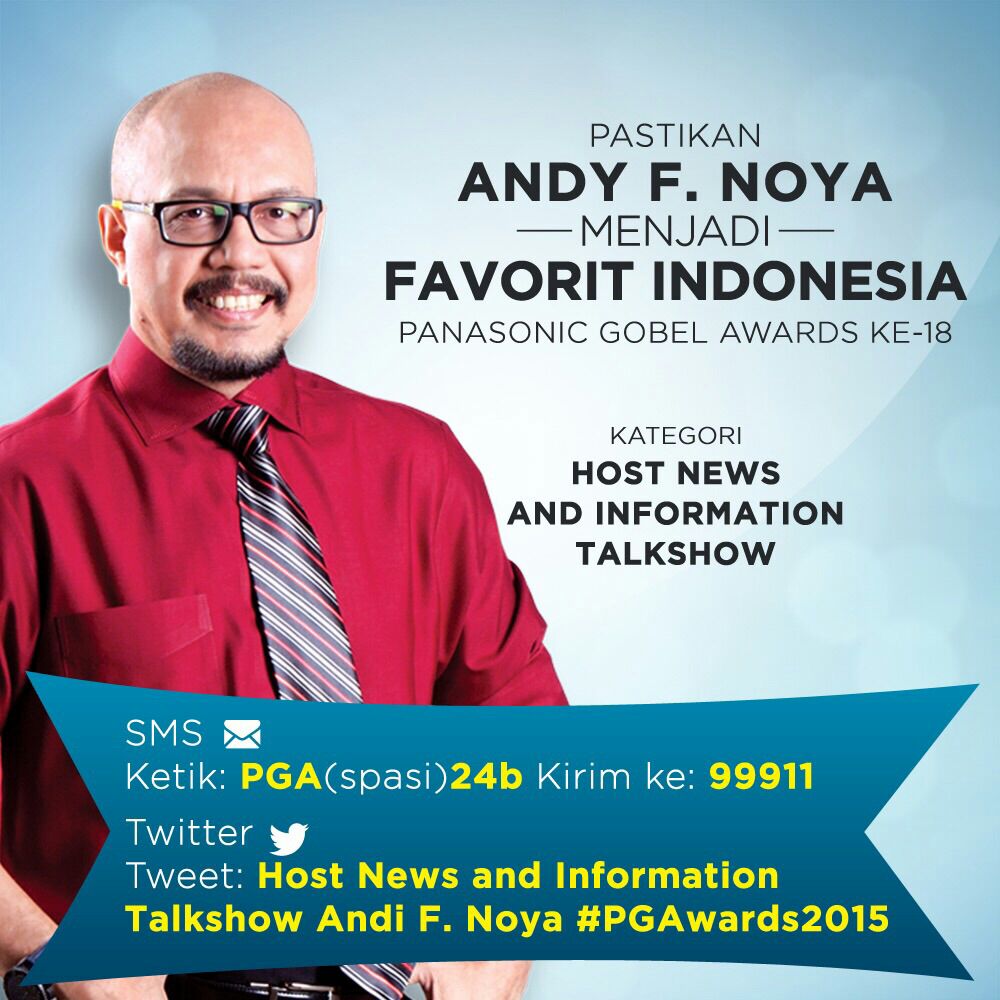 HarimanChalid's tweet photo. Host News and information talkshow  Andy F. Noya #PGAWARDS2015 http://t.co/B7qWSX1n1w