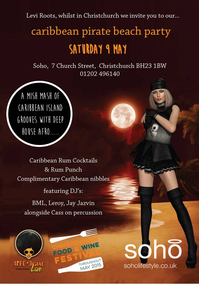 . <a href="/levirootsmusic/">Levi Roots</a> whilst in town Levi, bring your pirate hat, we're going to be holding a great paaaaarrrrty matey!