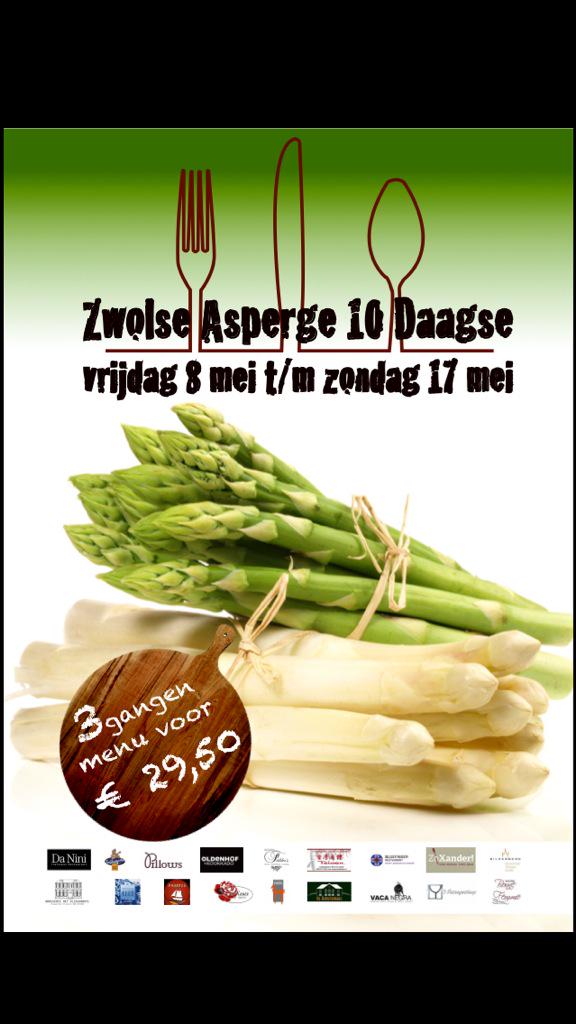 Vandaag begint de Zwolse asperge 10-daagse! <a href="/Agnietenberg/">De Agnietenberg</a> <a href="/DaNiniZwolle/">Da Nini</a> <a href="/BonneFemme038/">Nancy Fermont</a> <a href="/LasRosasZwolle/">Hendrik Las Rosas</a> <a href="/HotelFidder/">Hotel Fidder</a>