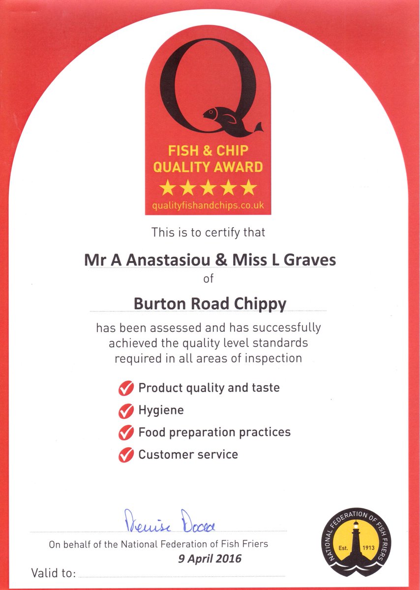 Proud to hold the <a href="/NFFFQAwards/">NFFF Quality Award</a> #fishandchips