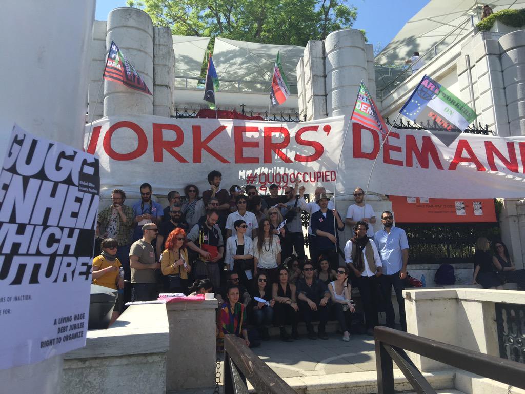 occupytheory's tweet photo. Meet the occupiers who shut down the Guggenheim in Venice for labor abuse #guggoccupied http://t.co/CgpsihPzQS