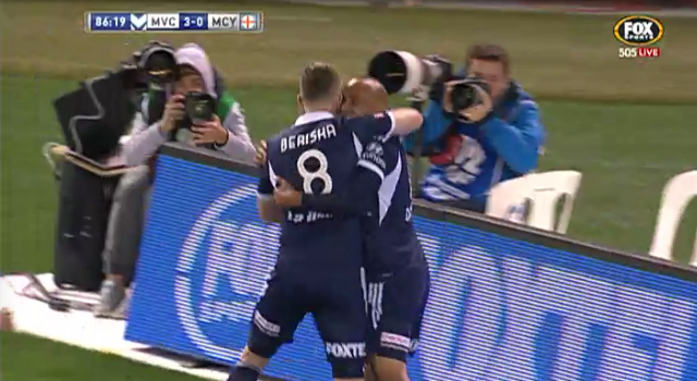 gomvfc's tweet photo. GOAL! @10Archie, you great man! Enjoy it, #MVFC fans! #MelbDerby 3-0 #ALeagueFinals http://t.co/m40NUqM8de