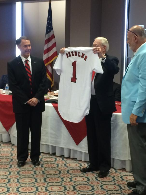 JSUNews's tweet photo. Dr John Beehler gets his Gamecocks shirt to wear to tonight's game. #NewJSUPres http://t.co/znywHILbOq