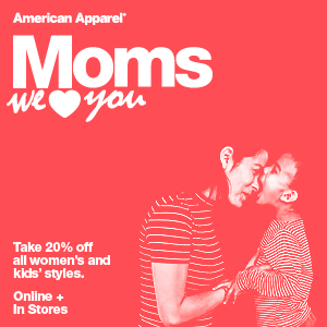 CityArts_Events's tweet photo. Celebrate Mother’s Day with 20% off all women's &amp; kid's styles at American Apparel!  5/8-5/10. http://t.co/oHdhtjYKsE http://t.co/oryDKYK1PX