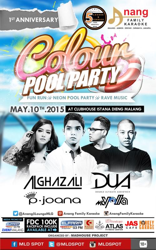 eventmalang's tweet photo. #ColourPoolParty w/ @PJoana @AlKohler7 | 10 Mei'15 At Clubhouse Istana Dieng | Organized by : @Madhouse_MLG http://t.co/wyhdwR4Bau