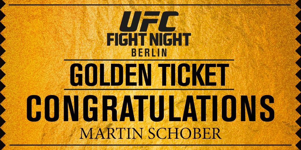 UFCEurope's tweet photo. Well done to Martin Schober who gets his #UFCBerlin ticket upgraded with a #UFCGoldenTicket! http://t.co/kJBDcdKnPx http://t.co/RPfGkCjSDz