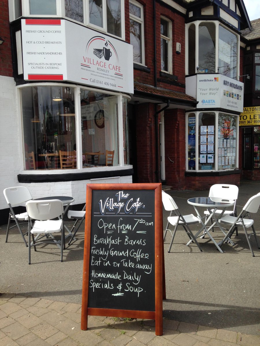 VCRomiley's tweet photo. @RomileyTraders VILLAGE CAFE open Sunday 8.45-11.30. Ring your order in on 0161 406 9444 for free local delivery. http://t.co/0RrlMhRNBz