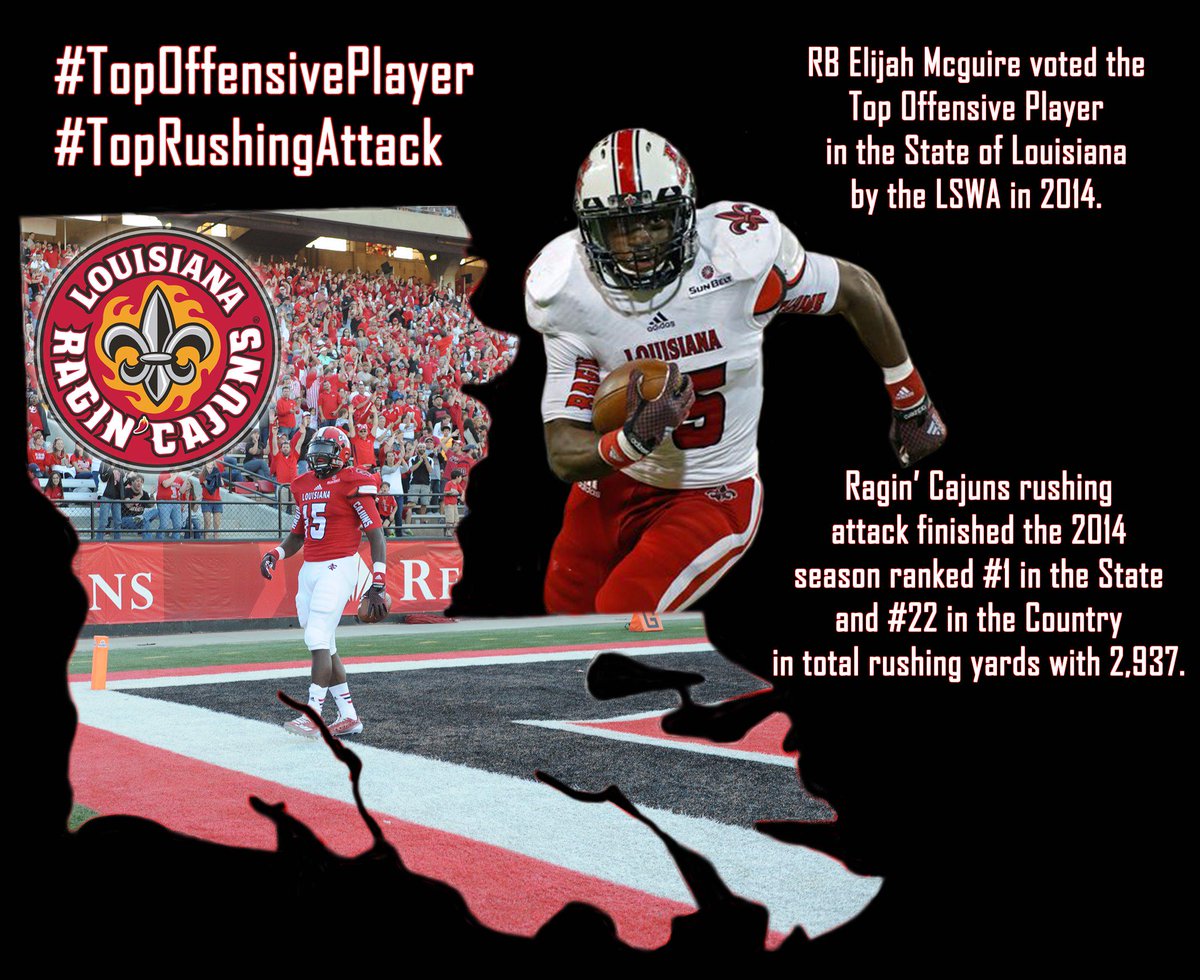 RaginCajunsFB's tweet photo. In 2014, the Ragin' Cajuns rushing attack finished #1 in the State in total rushing yards led by Elijah McGuire! #RT http://t.co/4xtzyaJ09t