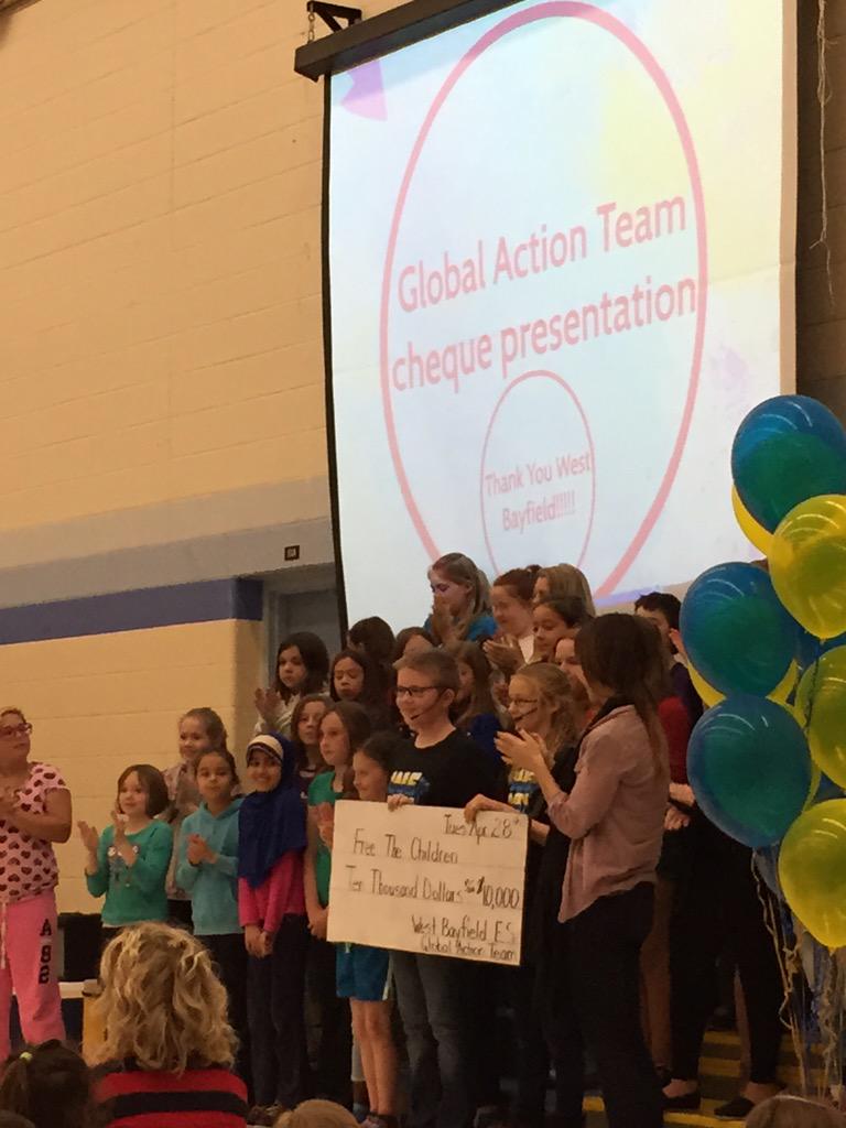 MrsBeacock's tweet photo. @WestBayfieldES #scdsb @SCDSB_Schools West Bayfield donates $10 000 to Free the Children. Great work everyone! http://t.co/bky78LTYSa