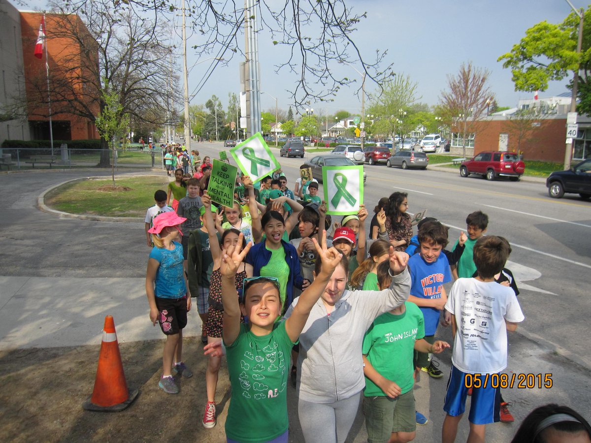 Staff and students <a href="/RHMcGregor/">R.H. McGregor School</a> march and wear green today to bring awareness to TDSB Children's Mental Health week.