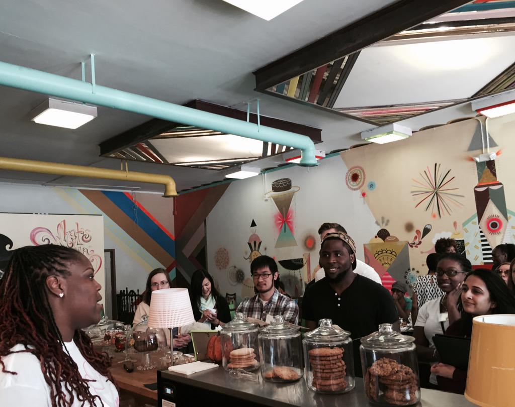 ChallengeDet's tweet photo. Finalists chatting w/ @GoodCakes313 about small businesses in #Detroit @WeKnowDetroit #challengeDET http://t.co/fk3KQLZJGh