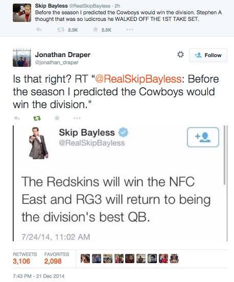 BleacherReportU's tweet photo. Here's (just) 10 of the dumbest shit Skip Bayless has ever said 😒 smh: http://t.co/a3CsAXsDXl | http://t.co/Cw8LBjKx6T