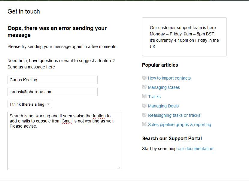 pheronastudios's tweet photo. @CapsuleCRM I attempting to send a support ticket however it wouldn't process. Please let me know how to notify you. http://t.co/ZJiz1DWMoW