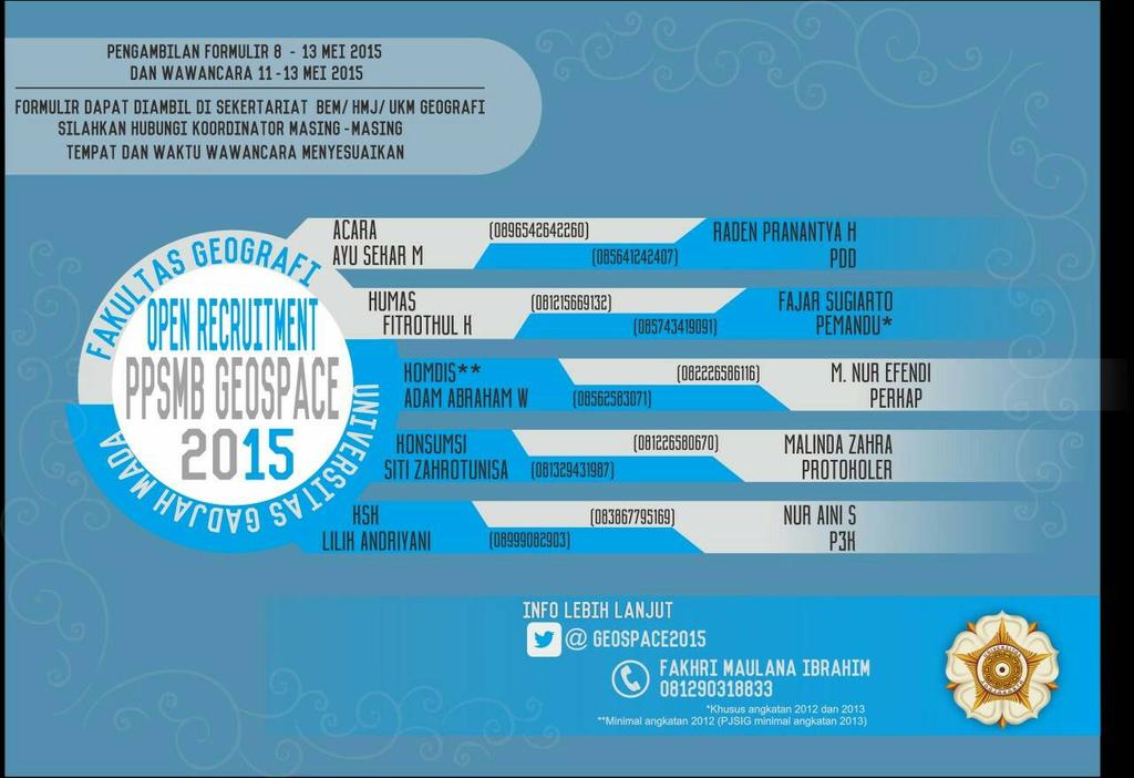 Pendaftaran OC PPSMB Geospace 2015 telah dibuka, siapapun kamu yg penting geografi, boleh daftar :) <a href="/ARDGISS/">ARDGISS</a>