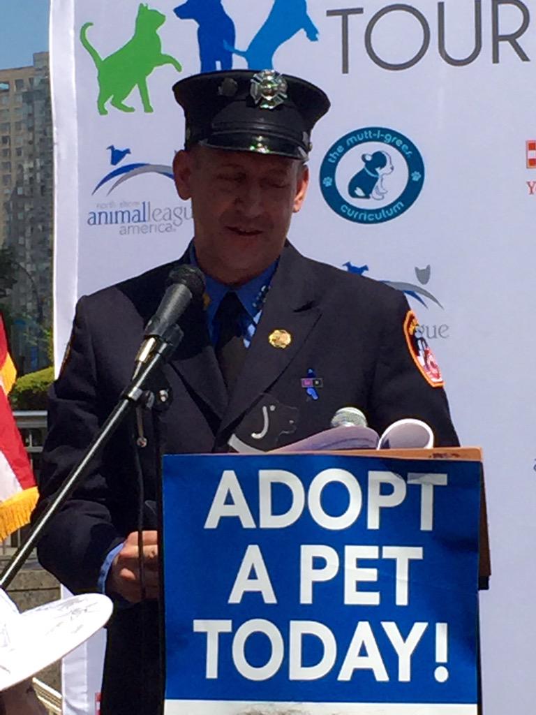 FDNY's tweet photo. @AnimalLeague thank you for honoring Firefighter Valerio #Ladder113 #TheBronx at your #TourforLife2015 event today! http://t.co/WsRAkM8H9A