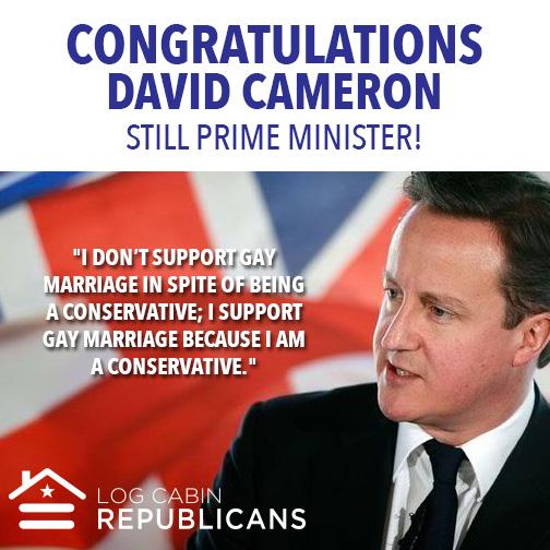 Log Cabin Republicans congratulates <a href="/David_Cameron/">David Cameron</a> &amp; our allies at @LGBToryUK​ for the smashing win last night!
