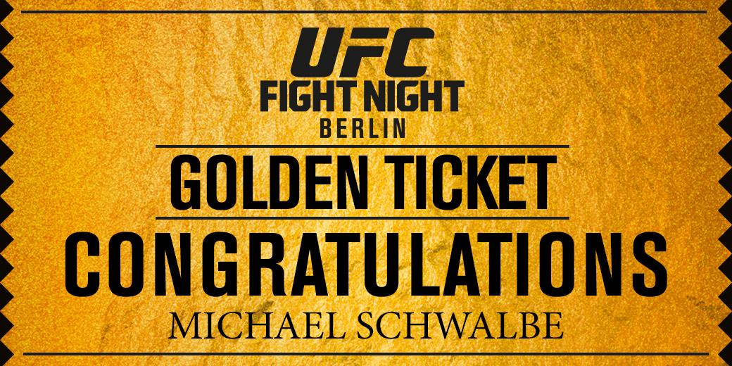 UFCEurope's tweet photo. Congrats to Michael who gets a #UFCGoldenTicket upgrade to #UFCBerlin. Time for one more? http://t.co/PeUNX1cX8N http://t.co/jm4MJqr9Du