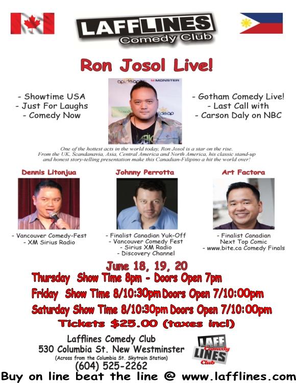 June 18-20 at <a href="/LafflinesComedy/">LAFFLINES ComedyClub</a> in #NewWestminster <a href="/ronjosol/">Ron Josol</a> w/ <a href="/thejohnperrotta/">John Perrotta</a> <a href="/flipnfunny/">Dennis Litton</a> lafflines.com