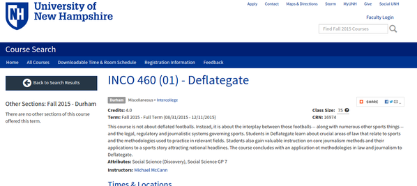 SportsCenter's tweet photo. Strange But True: University of New Hampshire offers a class on Deflategate… seriously. (via @McCannSportsLaw) http://t.co/d7ZeZuN7bw
