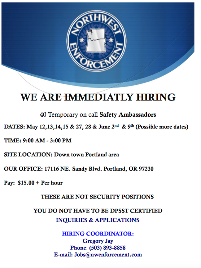 NWEnforcement's tweet image. Immediate opening!!! Come in and start work!!! On-call Safety Ambasssadors  nwenforcement.com