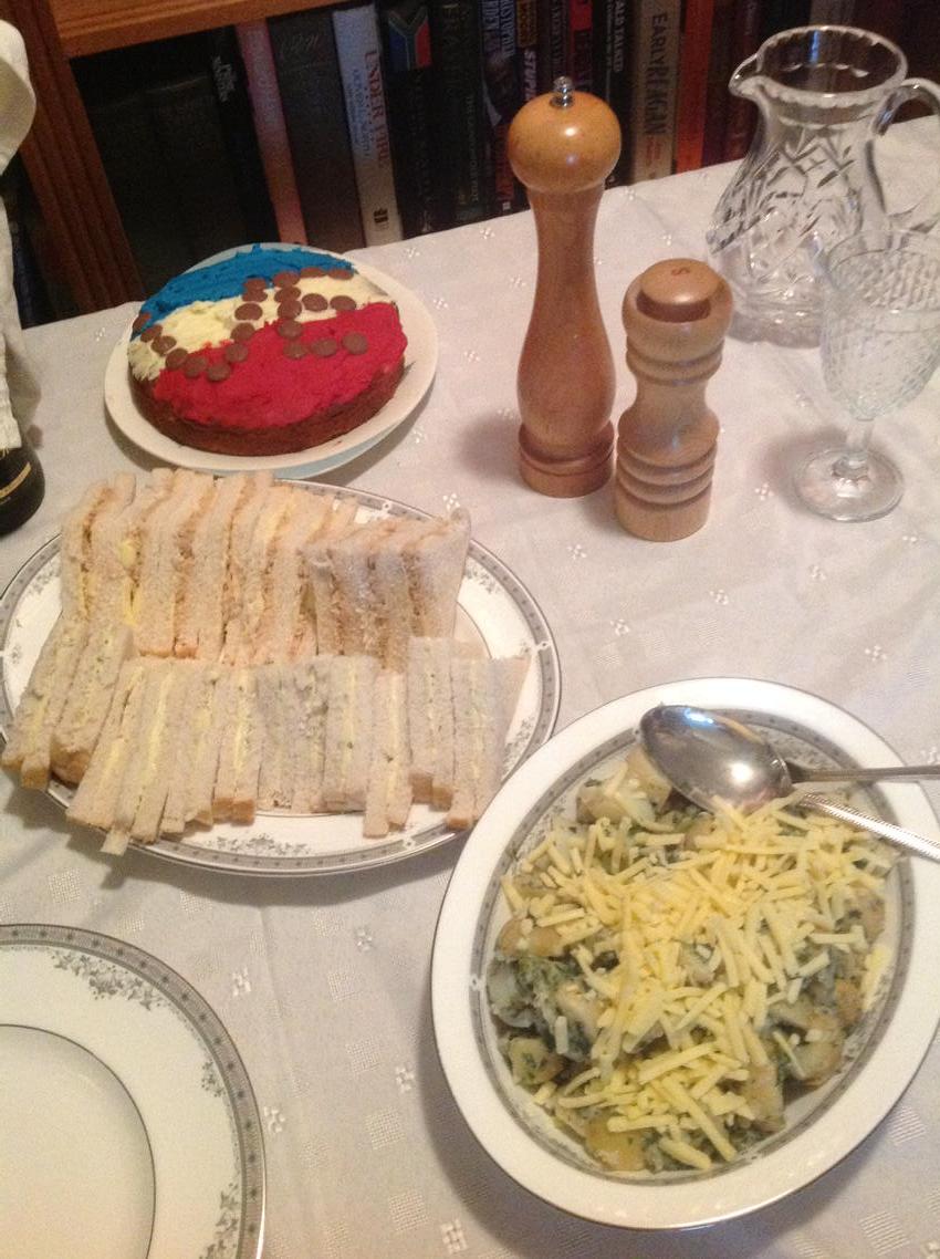 OURMICKLEOVER's tweet photo. More tea options sandwiches, potato salad and carrot cake. http://t.co/rF0Q01Xzwk
