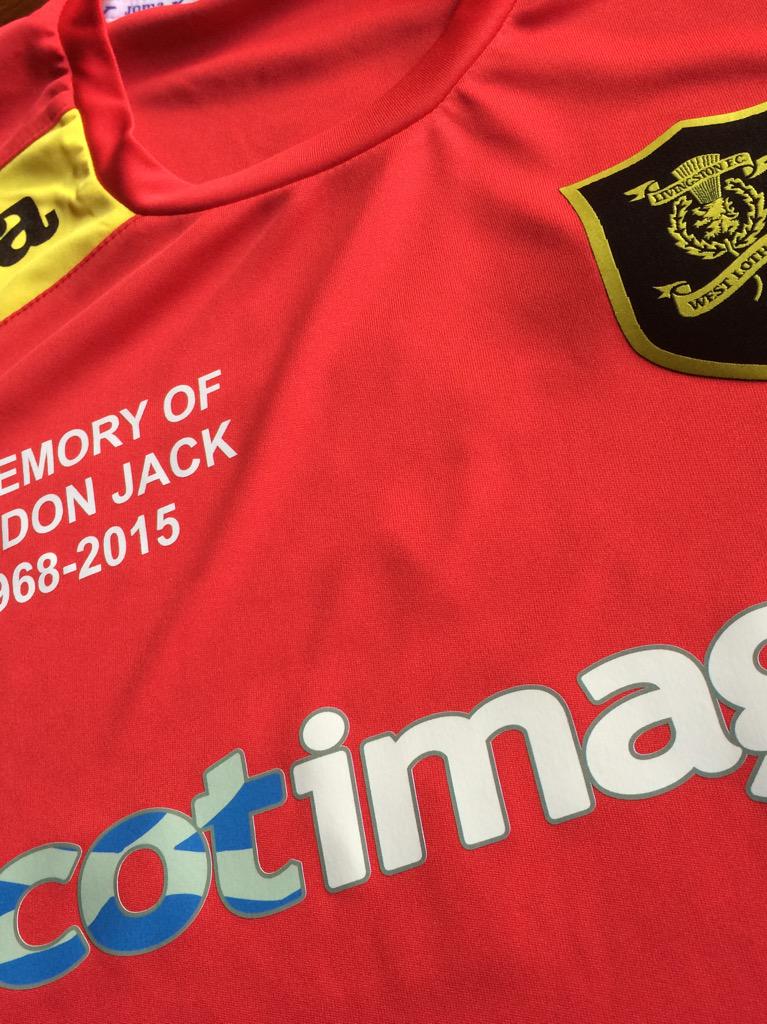 FootballNation's tweet photo. And @LivingstonFcBc are looking fantastic in their @JomaSportUK kits in memory of Gordon Jack. Good luck guys!! http://t.co/hQ4gc4DGC0