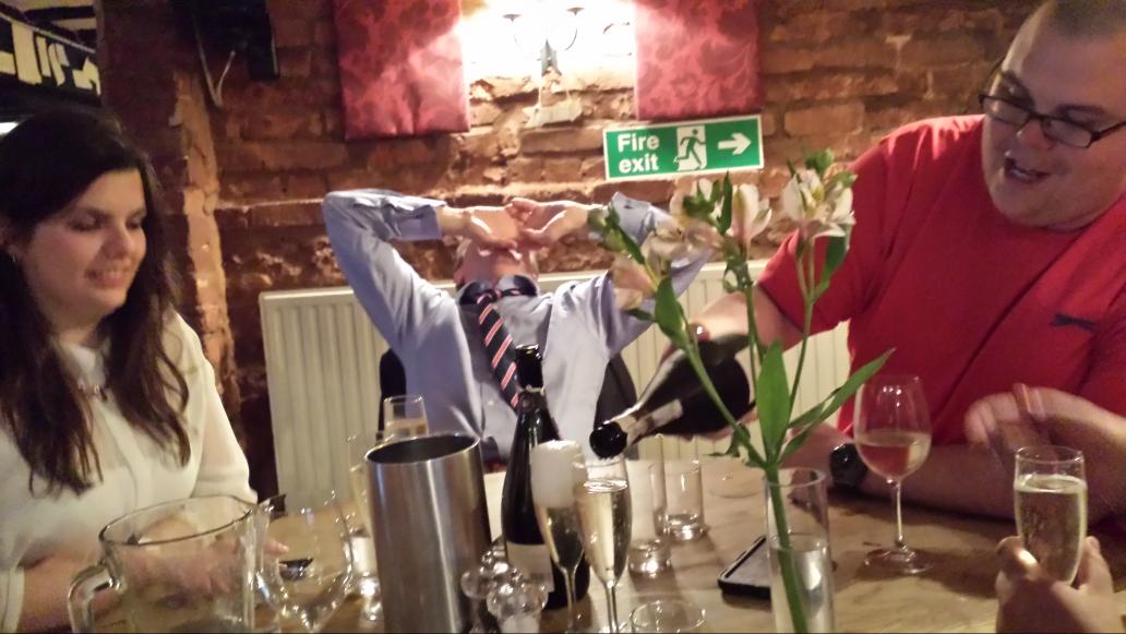 manchemenace's tweet photo. Just had killer drinks celebrating the victory of @Mr_John_Harvey_  with @AGilinsky, @CarolineElsom, Grace and Max. http://t.co/SZlUb8UFvm
