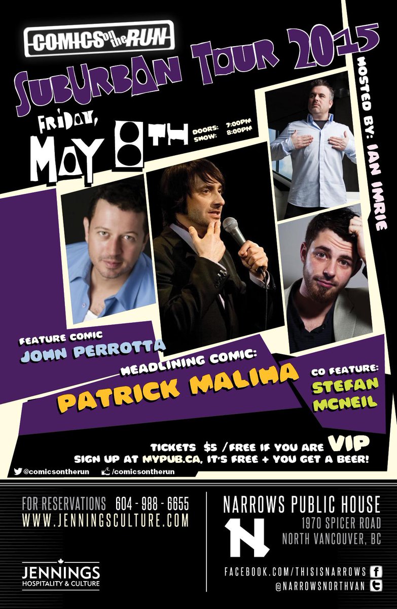 TONIGHT at the @NarrowsNorthVan we will have <a href="/PattyFatty/">Fatty Patty</a> <a href="/thejohnperrotta/">John Perrotta</a>  and @stefanmacneil #northvan #YVRcomedy