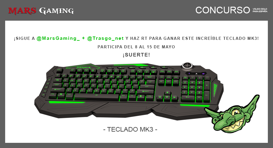 trasgo_net's tweet photo. SORTEO de un teclado mecánico MK3! RT + FOLLOW a @MarsGaming_ y a @trasgo_net para participar! http://t.co/kq5qxVuoaZ