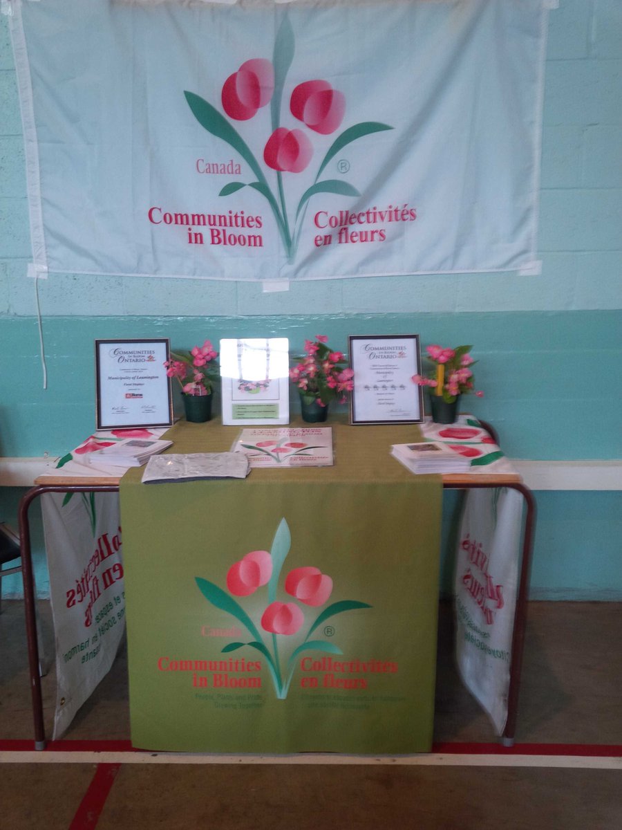 cerwright's tweet image. Communities in Bloom presentation table at tomorrow's Leamington H. S. 's plant sale at Leamington's United Church