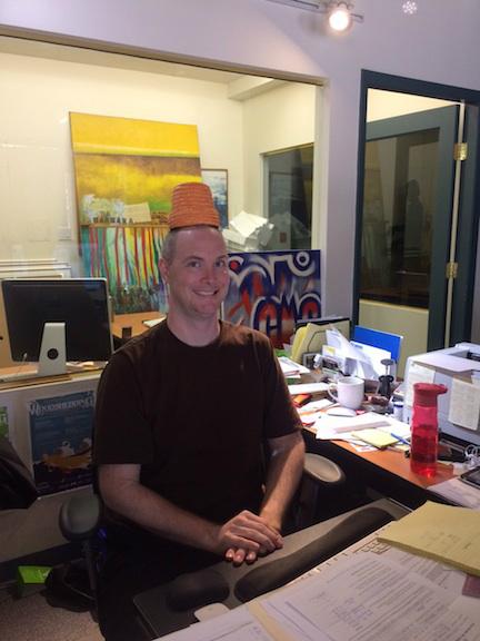 AstrolabeMusik's tweet photo. It's true! Once you've worked here for a year, you get to wear the flower-pot (Canadian, of course!) @BCcreativehub http://t.co/qWH5zoZ8Hb